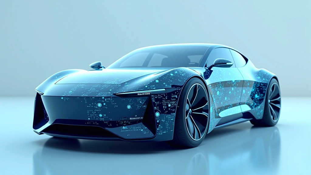 Autonominio transporto koncepto automobilis su jutikliais ir dirbtinio intelekto vizualizacija