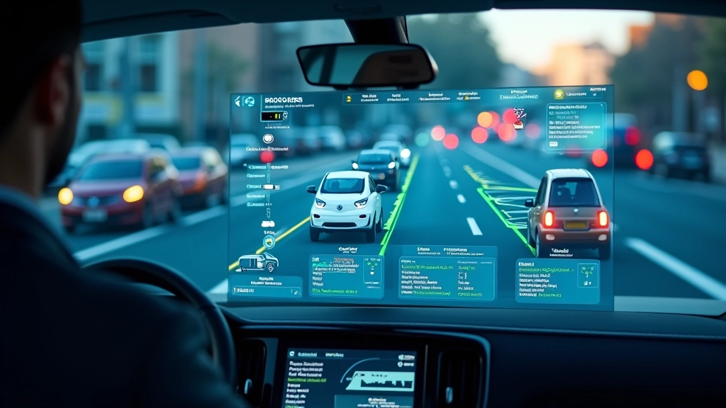 Autonominio automobilio jutiklių sistema, ekranas rodo kelis jutiklio signalus ir objektų atpažinimą realiame laike