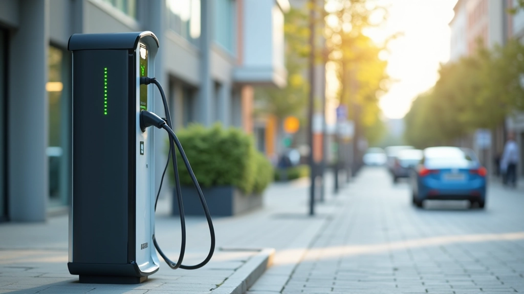 Šiuolaikinė elektromobilių įkrovimo stotis miesto aplinkoje